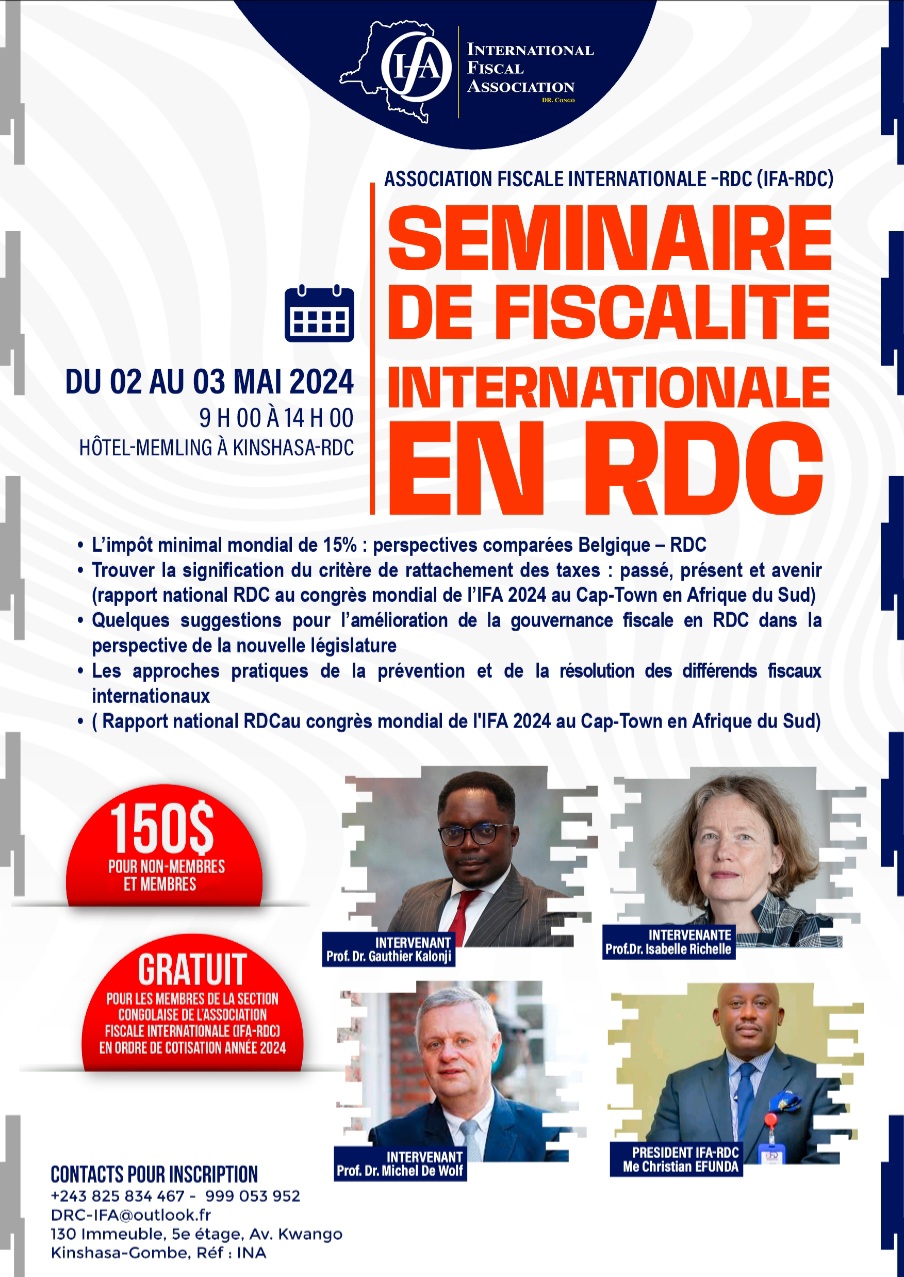 RDC : l'IFA-RDC organise un séminaire de fiscalité internationale du 2 ...
