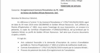 RDC : « Le contrat d’amodiation de la société Golden Ressources Africa avec la Gecamines sous menaces »( sonnette d’alarme à l’intention du magistrat suprême)
