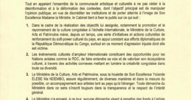 Urgent | Communiqué : Clarification sur l’accompagnement du Ministère de la Culture au concert de Fally Ipupa
