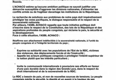 RDC : l’ACHACO condamne la prise de leadership de Joseph Kabila au sein d&rsquo;une nouvelle rébellion
