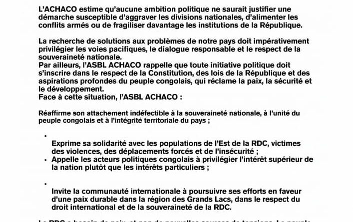 RDC : l’ACHACO condamne la prise de leadership de Joseph Kabila au sein d&rsquo;une nouvelle rébellion